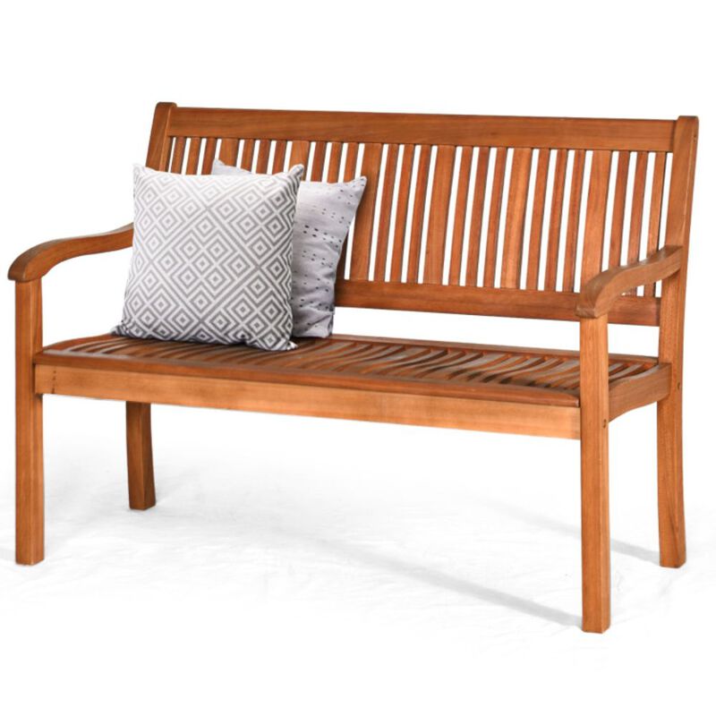 Hivago Two Person Solid Wood Garden Bench with Curved Backrest and Wide Armrest