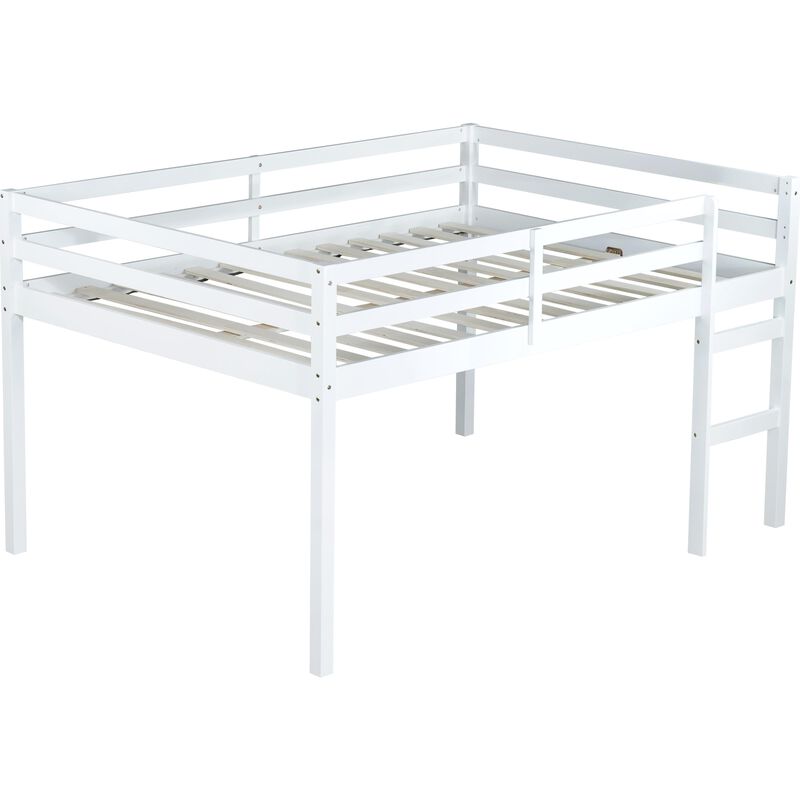 Whisen Full Loft Bed with Ladder, Rubber Wood Space-Saving Design