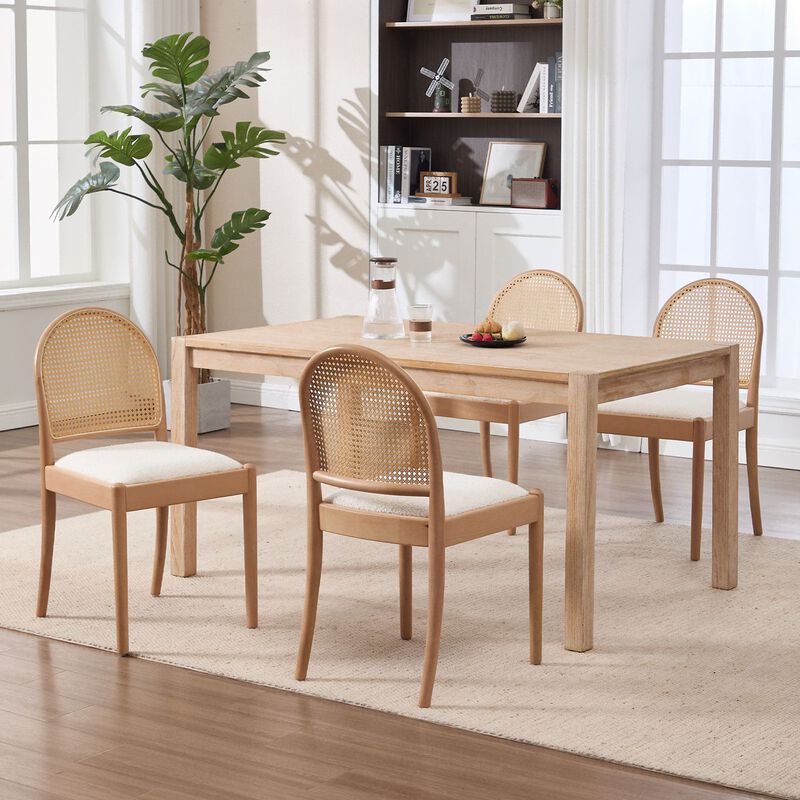 Envelor Modern Chenille Upholstered Rattan-Back Dining Chair with Beechwood Legs, Set of 2 image number 2