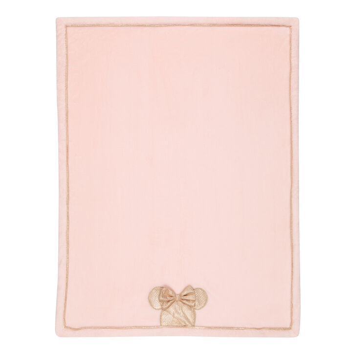 Lambs & Ivy Disney Baby Pink/Rose Gold MINNIE MOUSE Appliqued Baby Blanket