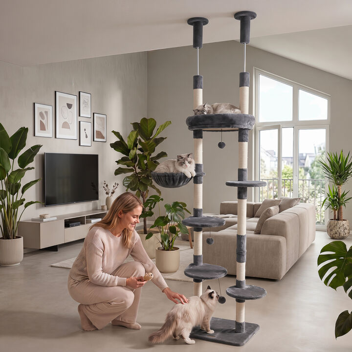 6 Tier Floor to Ceiling Cat Tree with Plush Bed and Sisal Scratching Posts