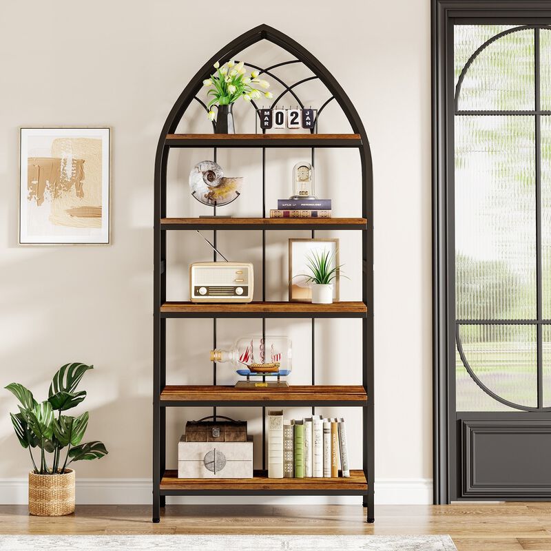 Tribesigns 5-Tier Bookshelf Industrial Curved Wooden image number 4