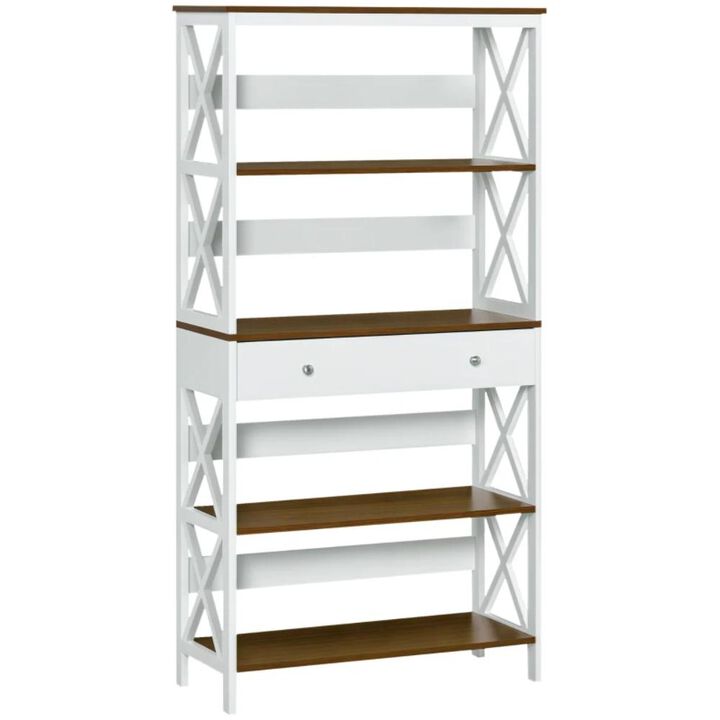 Hivvago Wooden Storage Bookcase with 4 Shelves and Drawer