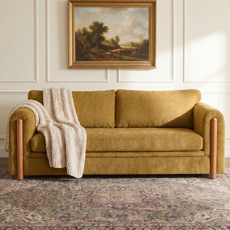 Merax Modern 3-Seater Chenille Sofa with Sculptural Curved Armrests & Rubber Wood Accents image number 1