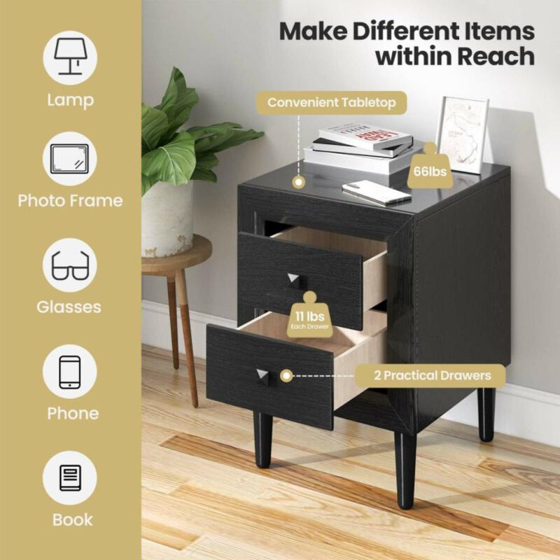 Hivvago 2Pcs Multipurpose Retro Nightstand with 2 Drawers