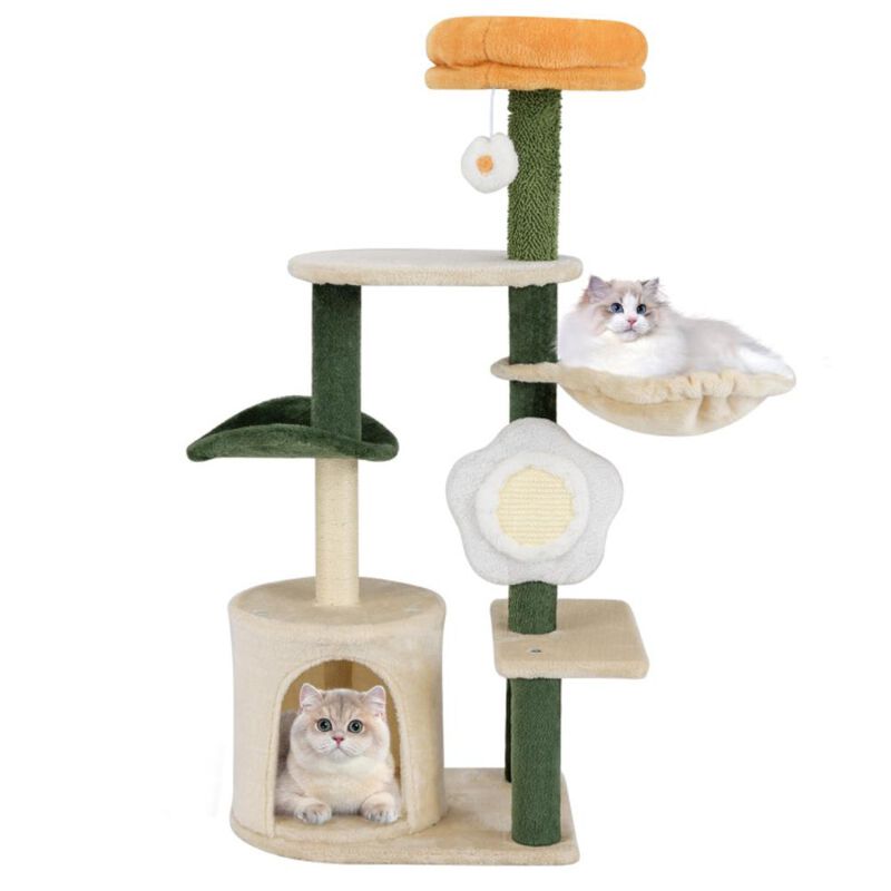 Hivvago Cute Flower Cat Tree Modern Kitty Tower with Plush Top Perch