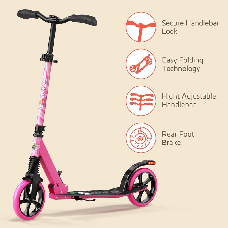 Kick Scooter for Ages 6+, for Kids, Teens, and Adults, Max Load 240 LBS, Foldable, 8-inch Big Wheels for Kids and Adults, with Kickstand, 3 Adjustable Levels, Child Safety Approved