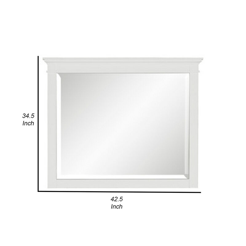 Candy 43 Inch Classic Accent Mirror, Rustic Minimalist Design, Crisp White - Benzara