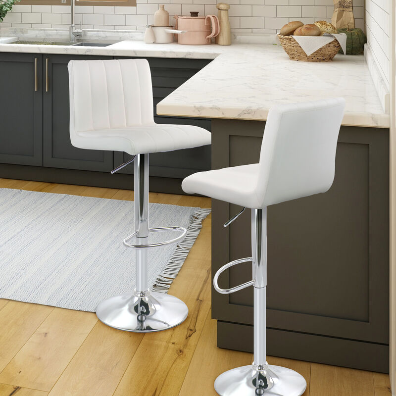 Elama 2 Piece Tufted Faux Leather Adjustable Bar Stool in White with Chromed Base