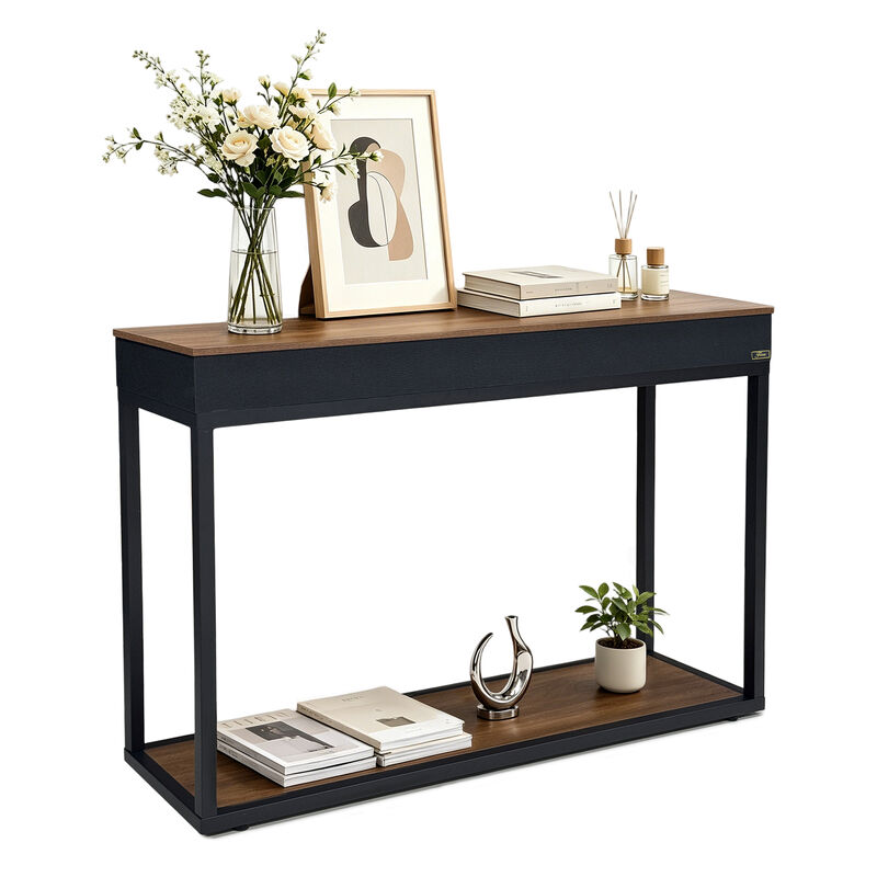 2 Tiers Modern Console Sofa Table with USB and Bluetooth Speaker Entryway Table image number 5