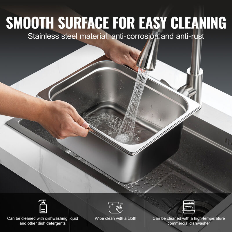 VEVOR 8 Pack 1/2 Size Hotel Pans Steam Table Pan Stainless Steel 4" Deep Lid