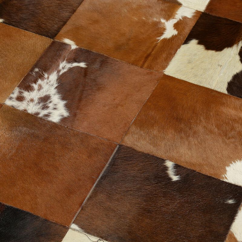 Genuine Cowhide Tricolor Patchwork Rug image number 4