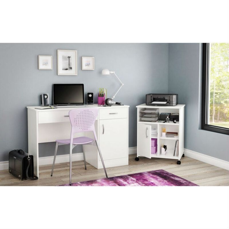 Hivvago Modern Home Office Printer Stand Cart with Casters in White