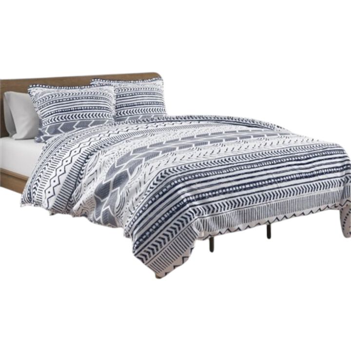 Hivvago 3 Piece Scandinavian Blue White Reversible Cotton Set in King