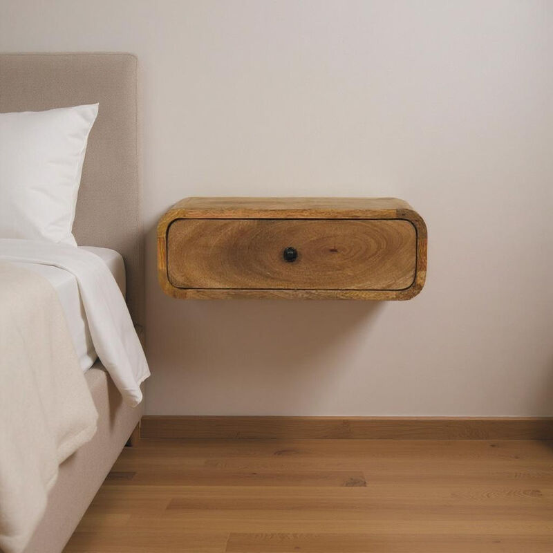 HomeRoots 18" Oak Solid Wood Oval One Drawer Floating Nightstand image number 1