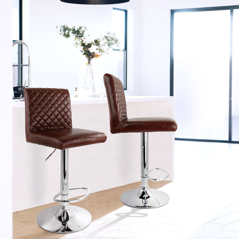 Elama 2 Piece Adjustable Tufted Faux Leather Bar Stool in Glossy Cherry with Chrome Base