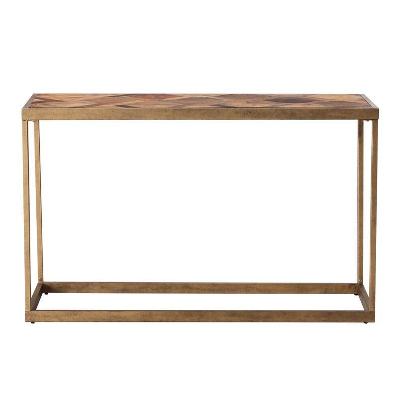 HomeRoots 48" Natural and Brass Solid Wood and Iron Frame Console Table image number 4