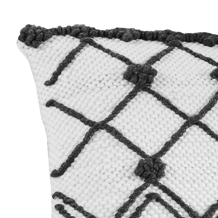 18 Inch Decorative Throw Pillow Cover, Crossed Trellis, White Fabric - Benzara