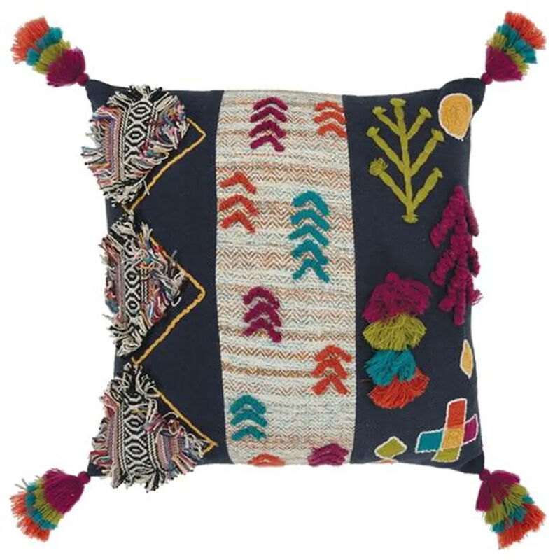 Tribal Inspired Embroidered Throw Pillow, Decorative Cushion for Sofa, Couch, or Chair