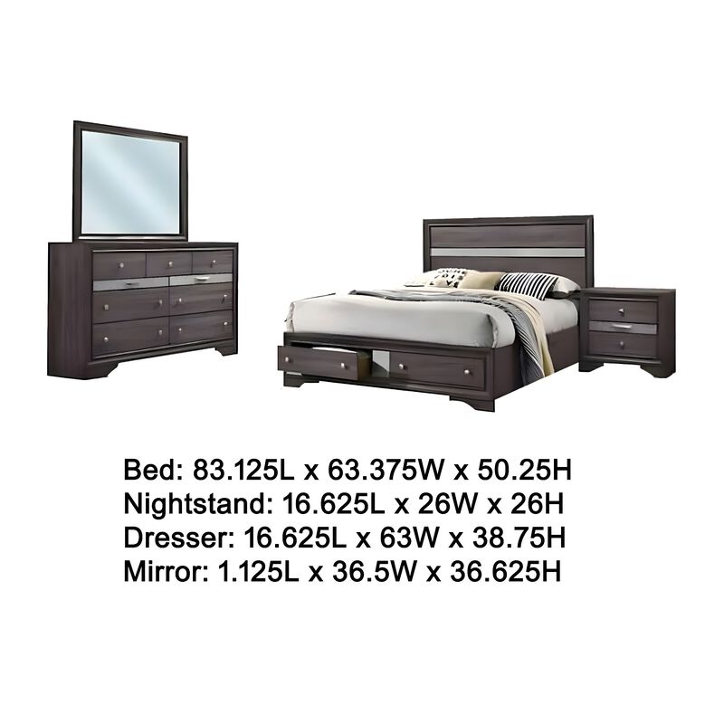 Cevy 4pc Queen Bedroom Set with Dresser, Silver Accents, Gray Wood image number 5