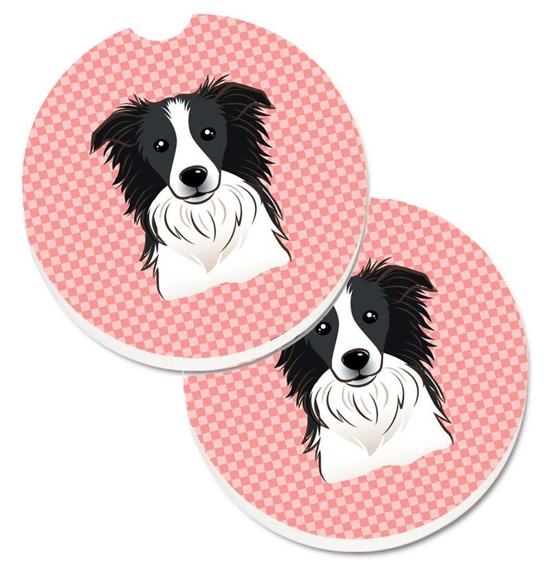 Caroline's Treasures Checkerboard Pink Border Collie Set of 2 Cup Holder Car Coasters BB1241CARC, 2.56, Multicolor