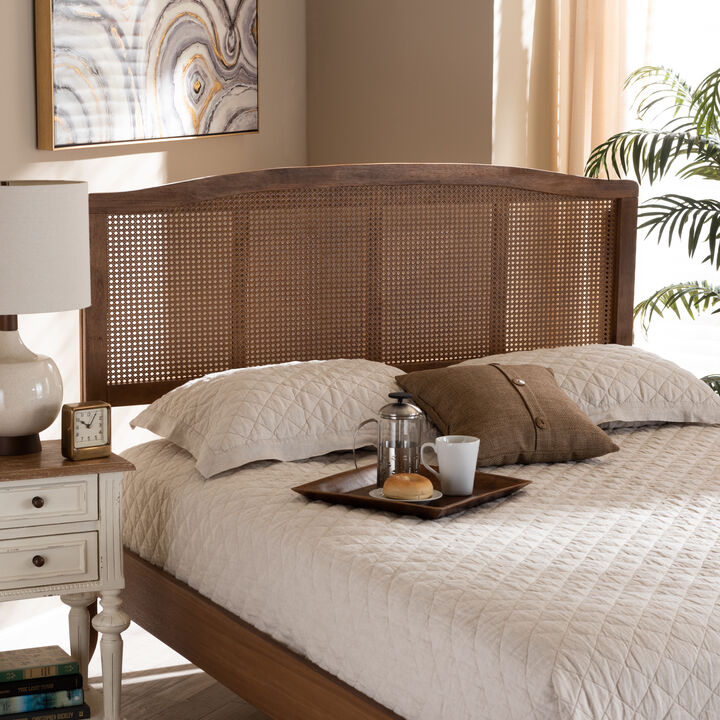 Baxton Studio Marieke  Ash Wanut Finished Wood and Synthetic Rattan King Size Headboard