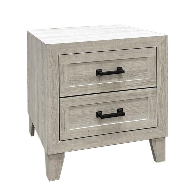 Queen Bedroom Set, White Wash, Black Wood, 2 Piece Set with Nightstand image number 4