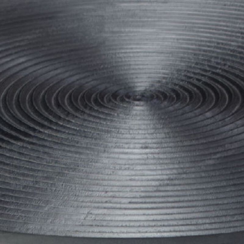 Vio 29 Inch Round Coffee Table, Embossed Surface Patterning, Black Wood