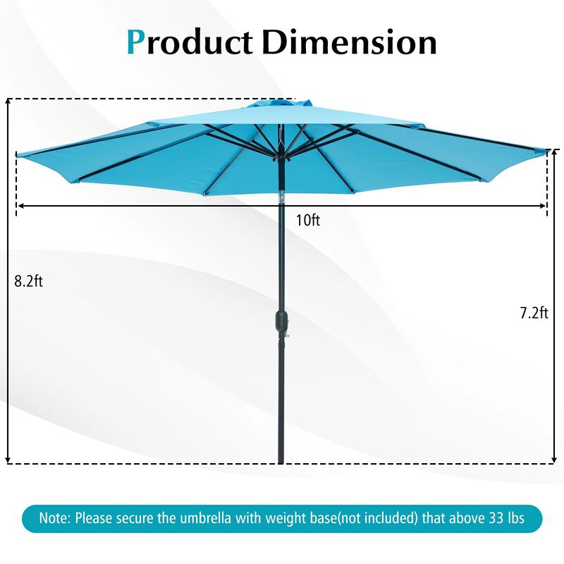 Mondawe 10 Feet Outdoor Patio Umbrella with Tilt Adjustment and Crank