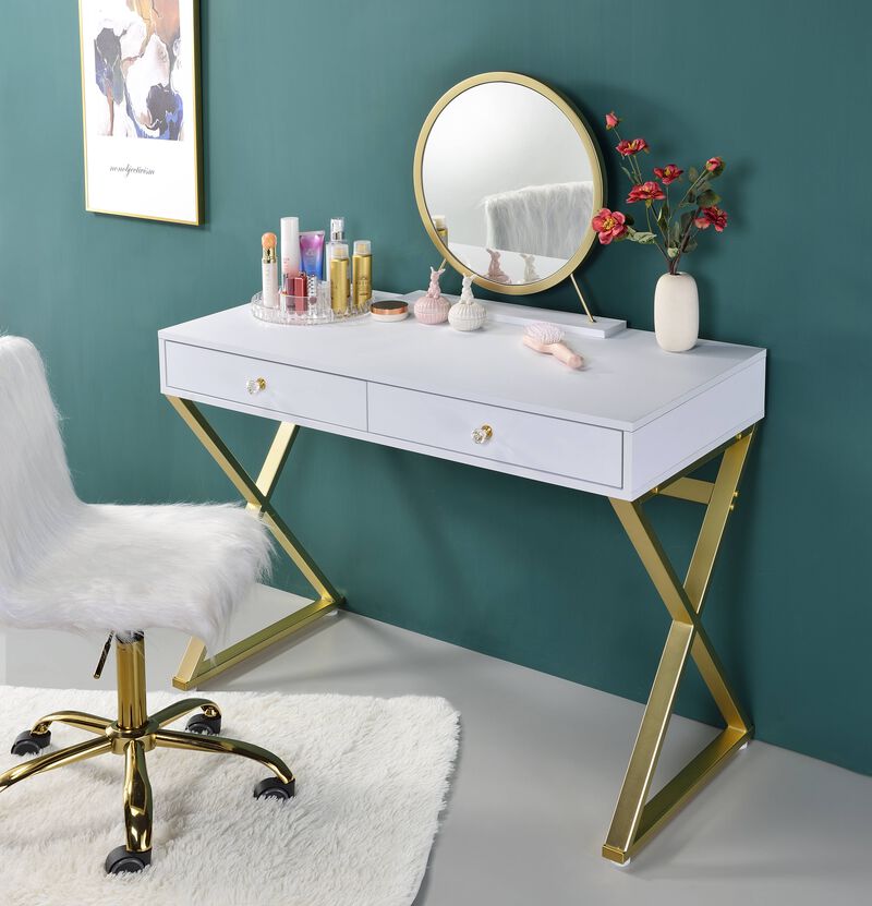 ACME Coleen Vanity Desk w/Mirror & Jewelry Tray, Chrome Finish
