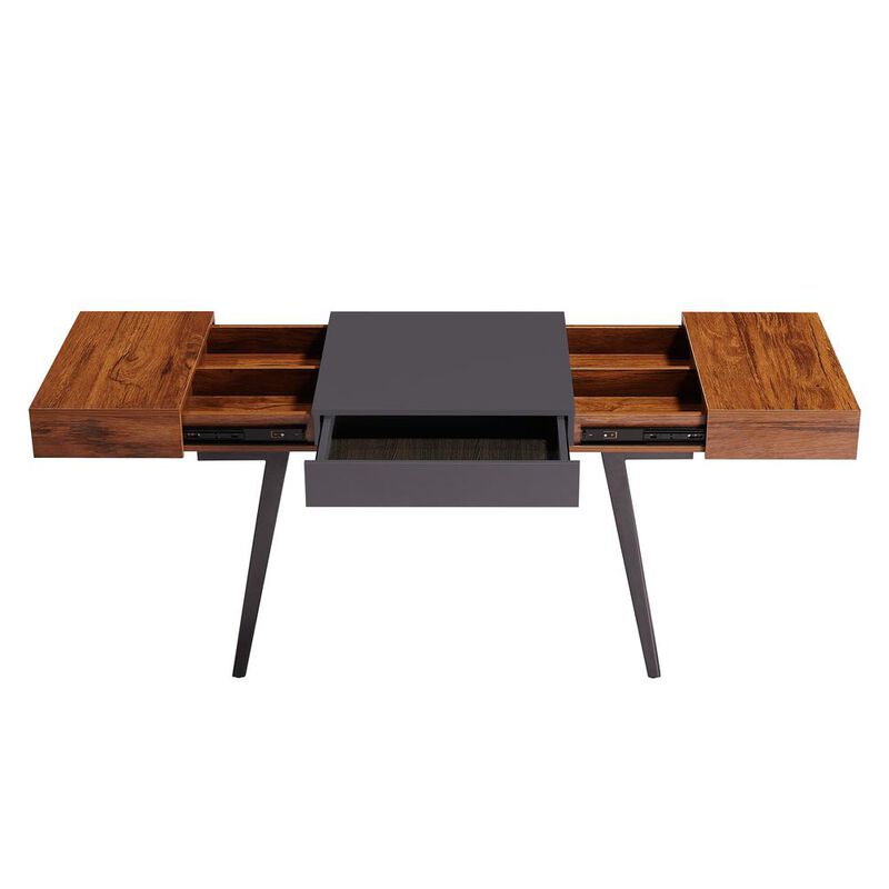 Techni Mobili Expandable Modern Desk with Storage, Mahogany