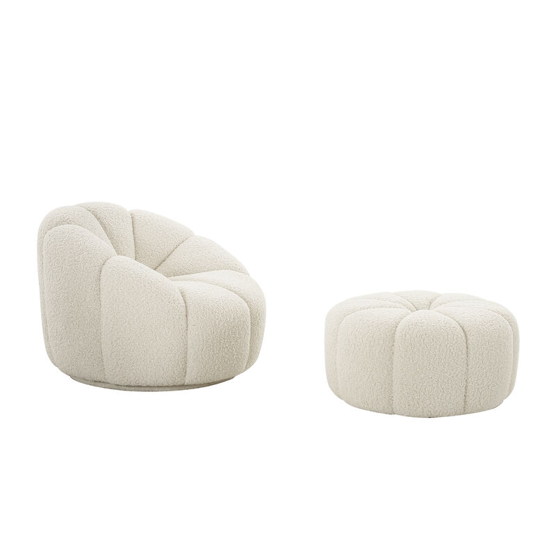Pasargad Home Pompeii Upholstered Swivel Base Loungechair, Cream