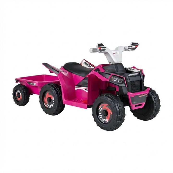 Kids 6V Ride On ATV Quad Car with Detachable Trailer for Outdoor Play
