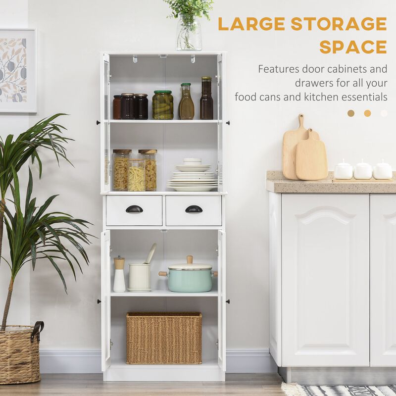White Kitchen Storage: 61" Freestanding Pantry with Soft Close Doors