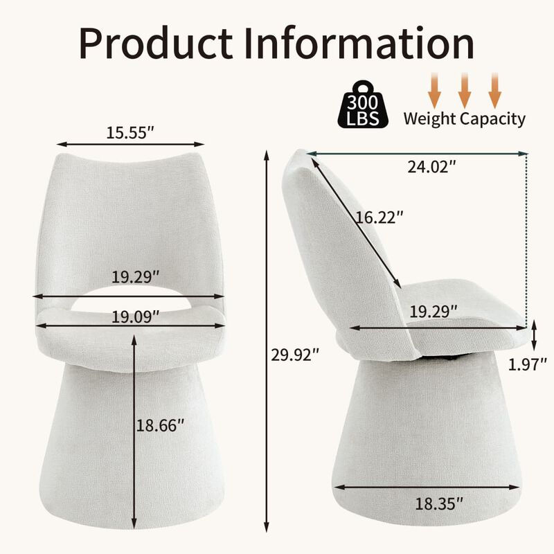 Set of 1 Swivel Dining Chair Velvet Upholstered Dining Chair with Hollow Open Back Modern Dining Chair with Metal Base and Memory Foam image number 2
