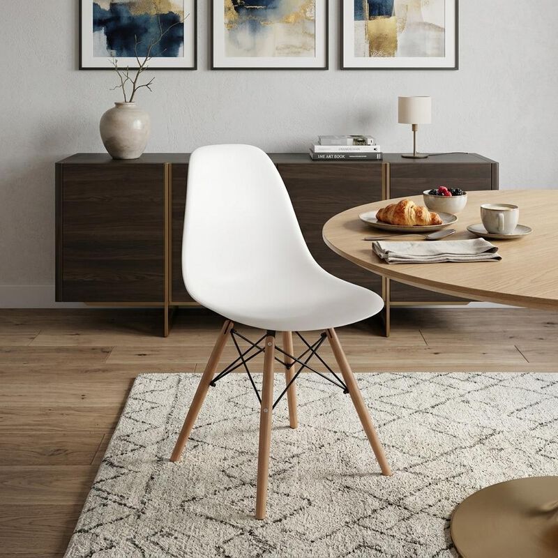 HomeRoots White And Natural Heavy Duty Plastic And Wood Dining Side Chair image number 1
