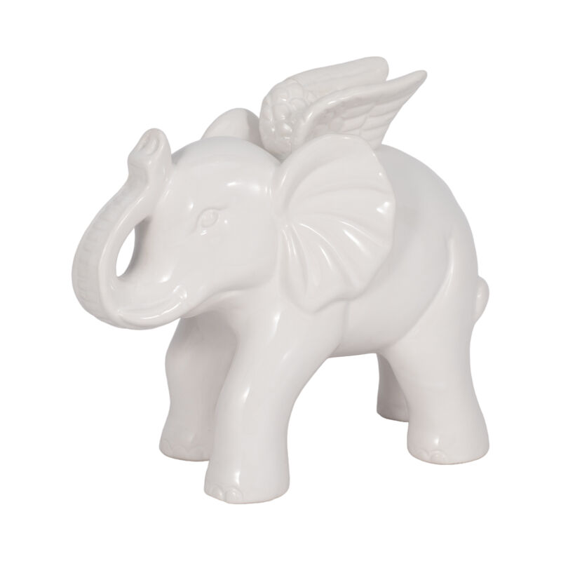 Ceramic 7" Elephant Angel Figurine, White image number 1
