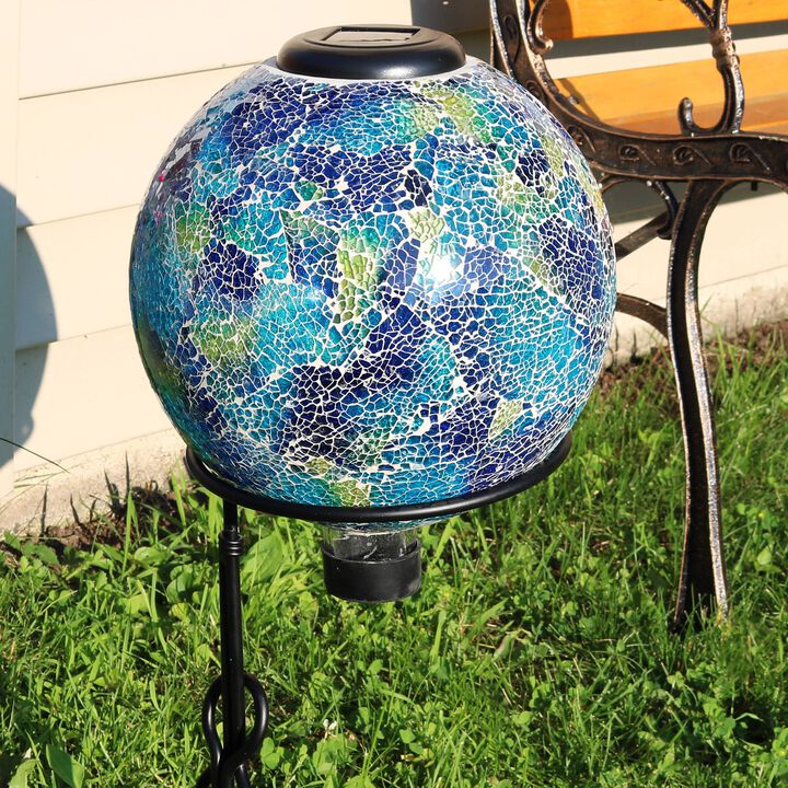 Sunnydaze Azul Terra Crackled Glass Solar Gazing Globe - 10 in - Set of 2