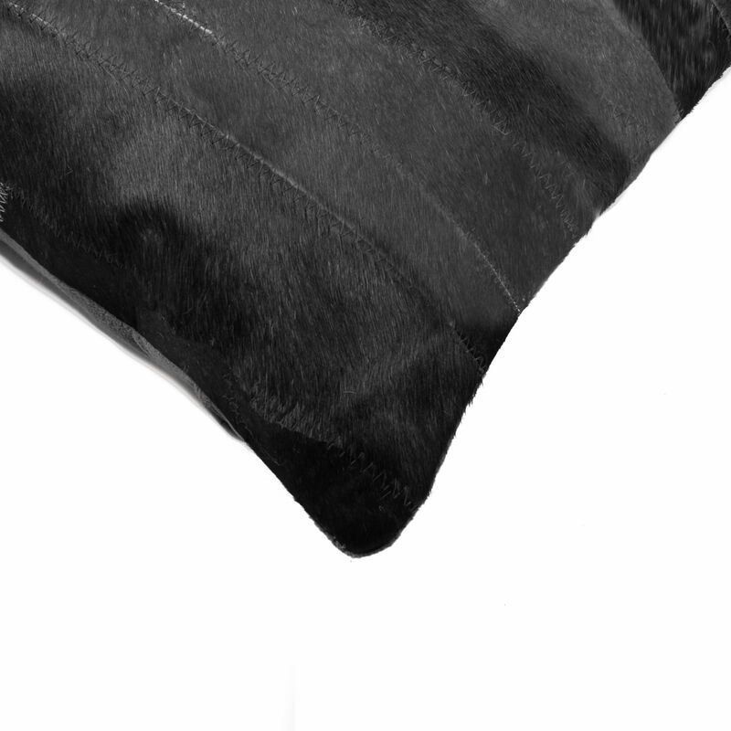 HomeRoots 12" X 20" Black Patchwork Cowhide Lumbar Throw Pillow image number 2