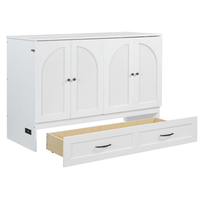 Whisen Modern Design Full Size Murphy Bed, Folded into a Cabinet with Large Drawers