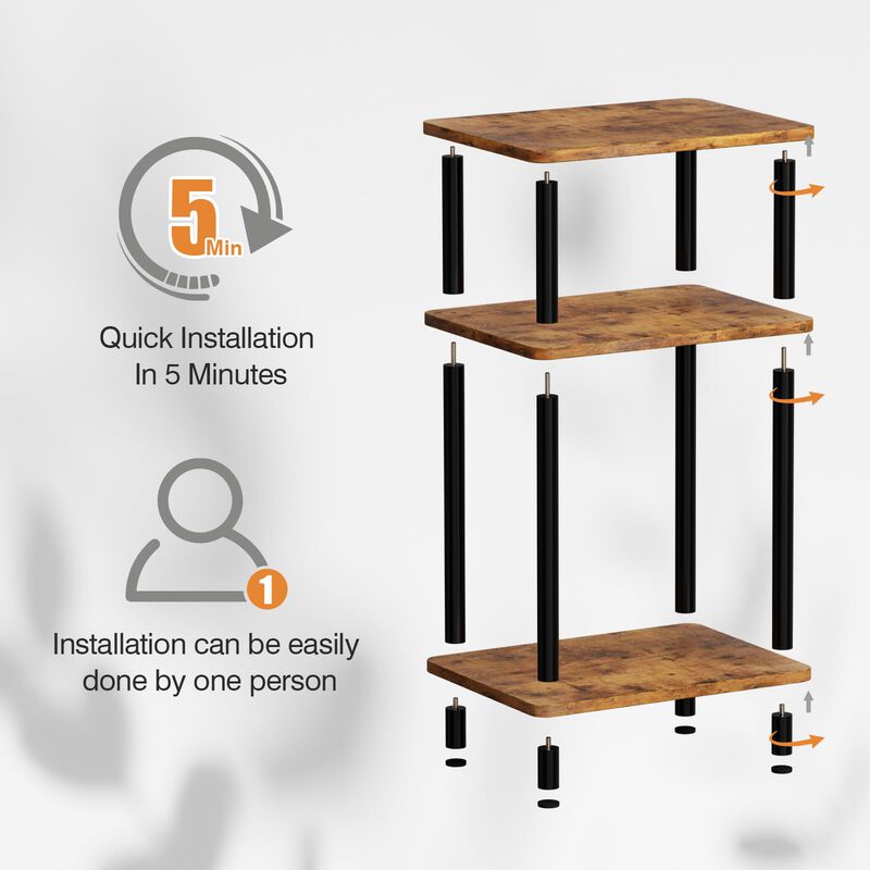 Apicizon 3 Tier End Table, Boho Side Table with Storage Shelf, Nightstand Bedside Table for Small Spaces, Bedroom, Living Room,