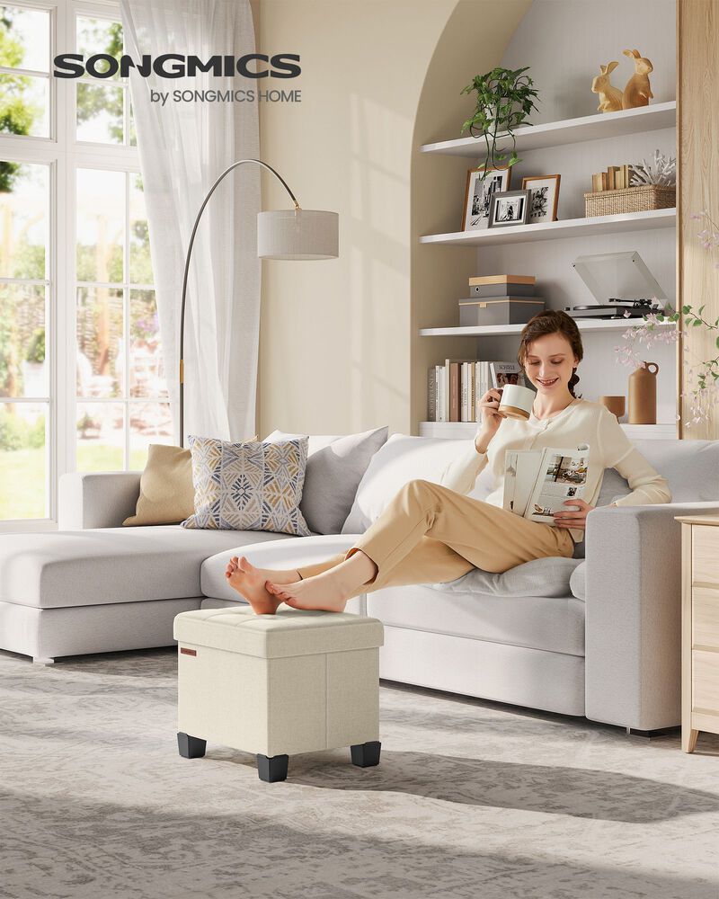 Tufted Storage Ottoman with Legs &ndash; Elegant Seating with Lift-Top Lid and Built-In Storage for Pillows or Throws