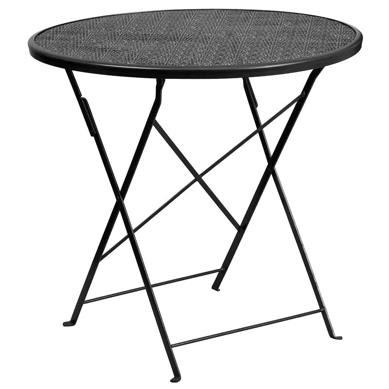 Flash Furniture Commercial Grade 30" Round Black Indoor-Outdoor Steel Folding Patio Table Set with 2 Round Back Chairs