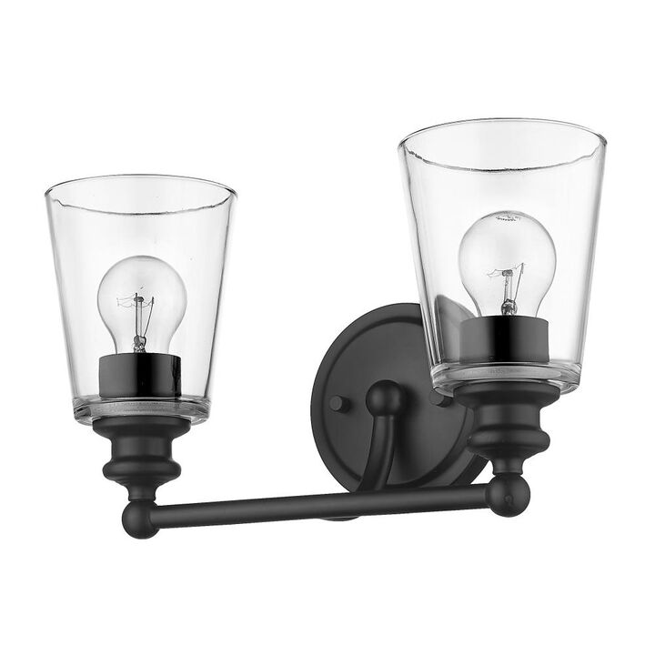 Hivvago Two Light Matte Black Glass Shade Wall Sconce