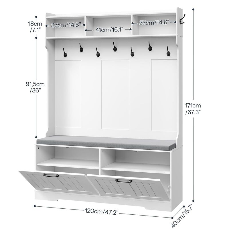 Entryway Hall Tree with Bench, Coat Rack and Shoe Cabinet Storage Organizer image number 2