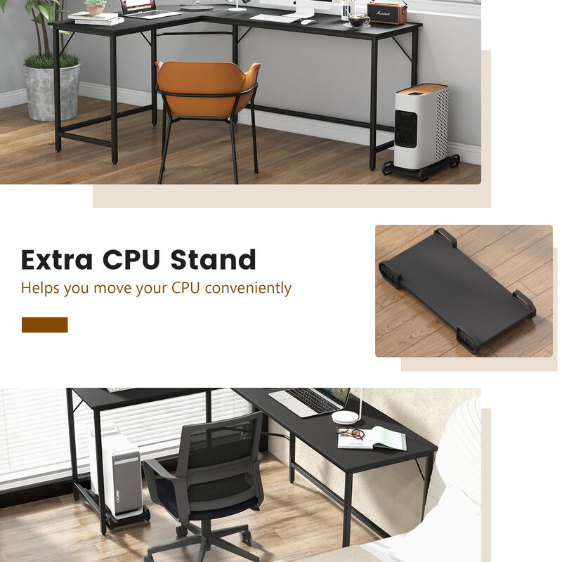 L-Shaped Computer Desk with CPU Stand Power Outlets and USB Ports
