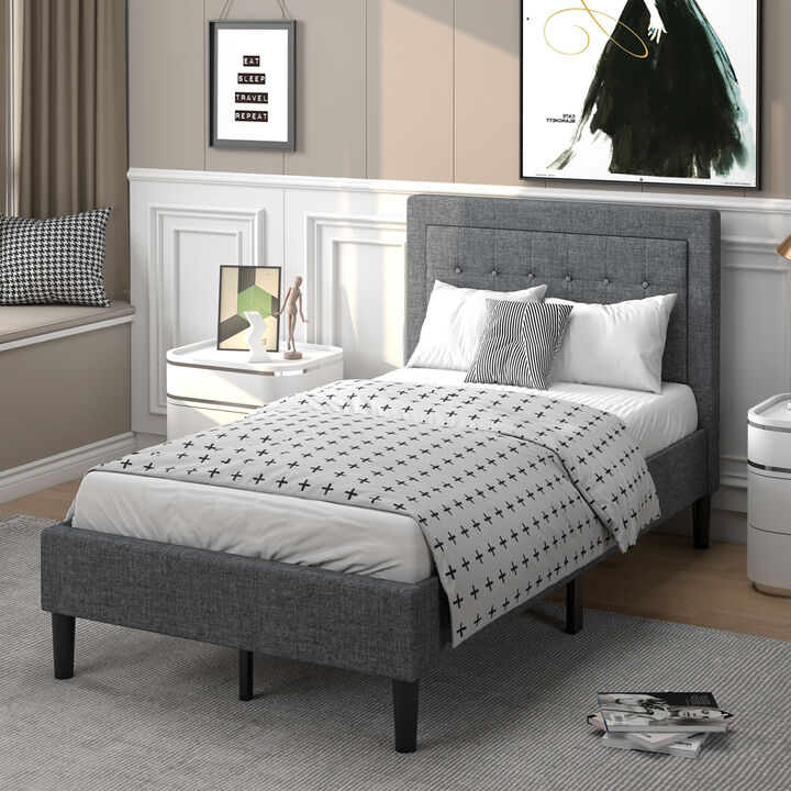Button Tufted Twin Size Upholstered Bed Frame &ndash; Sophisticated Headboard for Bedroom Elegance