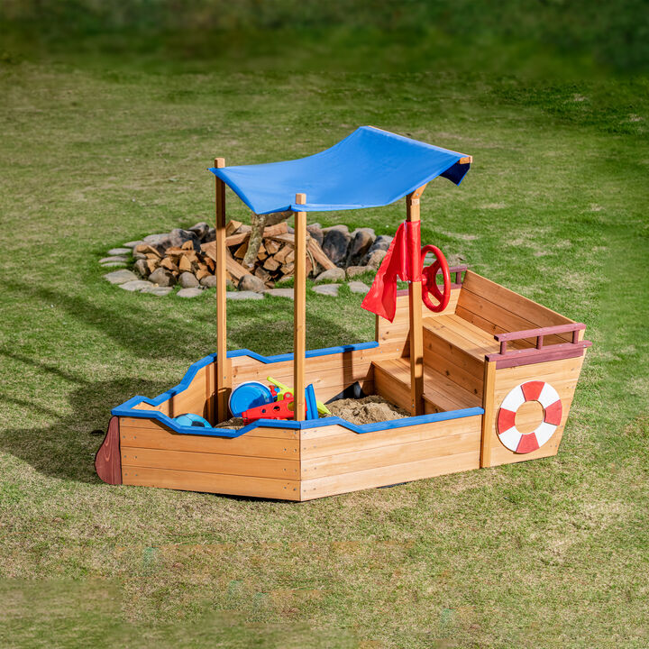 Streamdale Wooden Pirate Ship Sandbox with Storage Bench & Cover