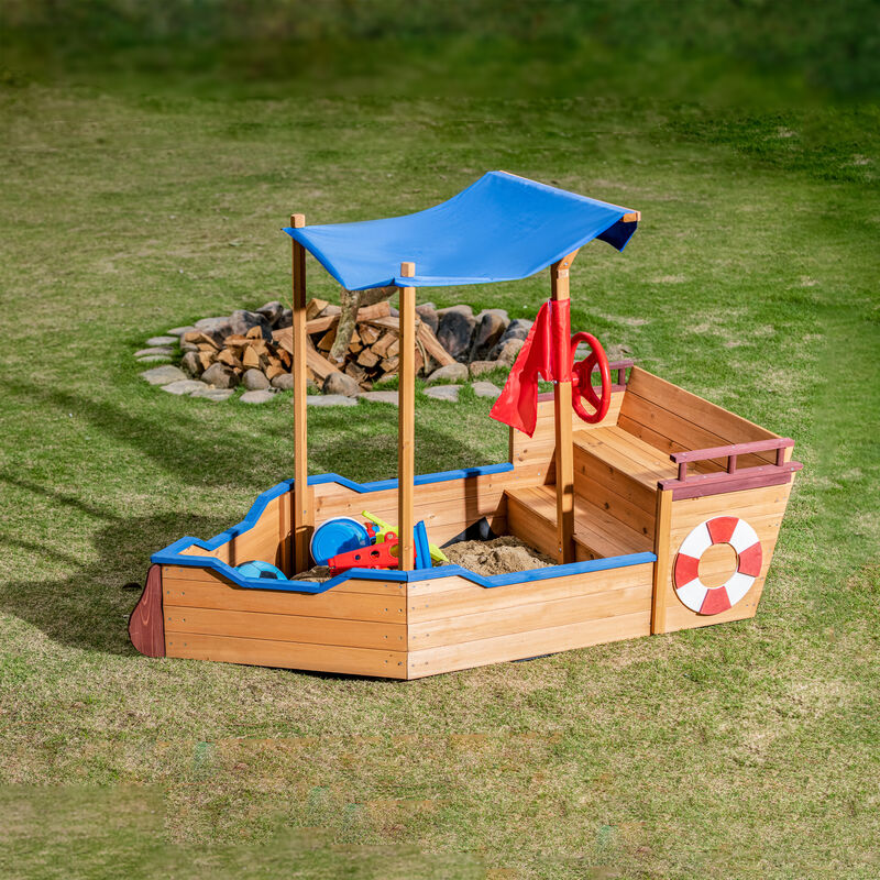 Streamdale Wooden Pirate Ship Sandbox with Storage Bench & Cover image number 1