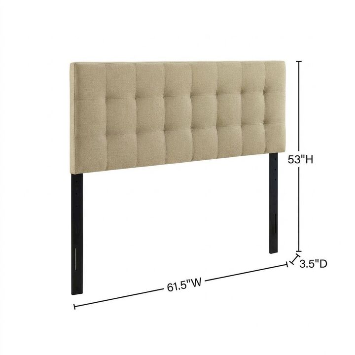 Upholstered Queen Headboard in Neutral Fabric, Padded Design, Stylish Support
